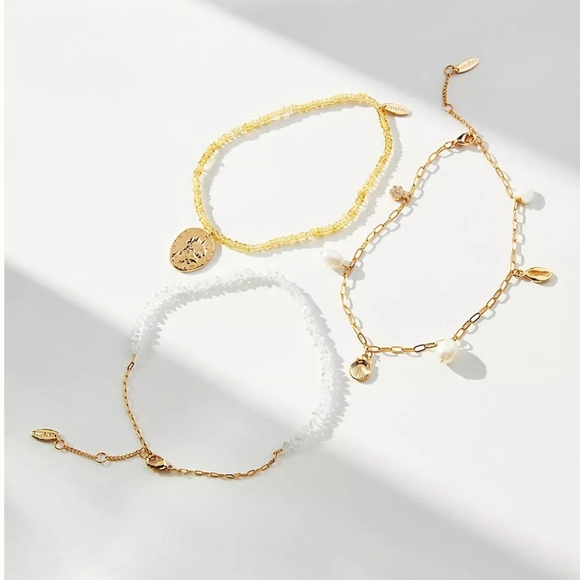 🆕️Anthro Seaside Anklets 3pc Gold 14k plated brass - Picture 4 of 11